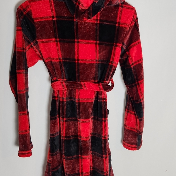 Youth XL Red and Black Plaid Hooded Robe Soft Cozy Buffalo Plaid Hooded - Picture 5 of 8
